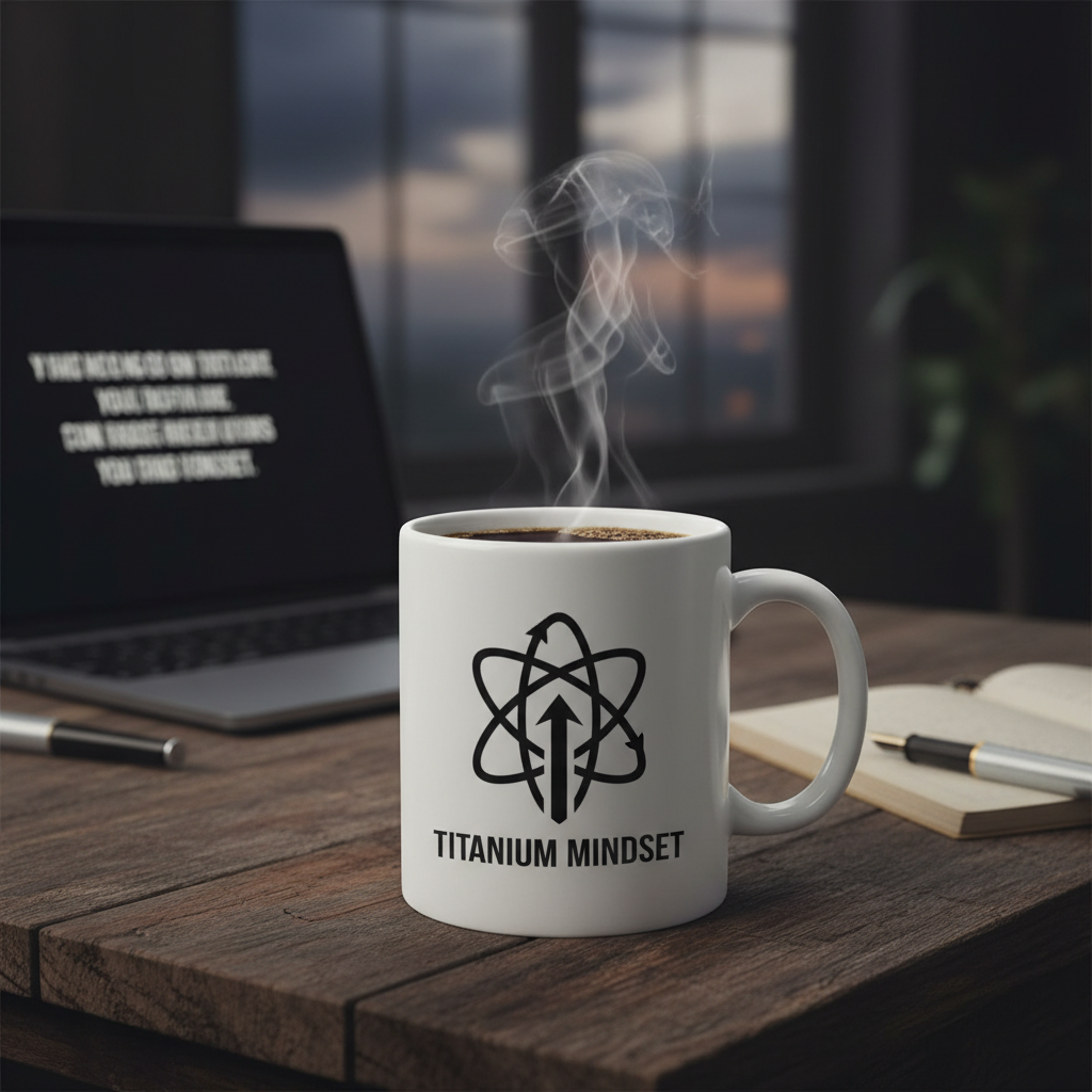 Titanium Mindset branded white ceramic coffee mug