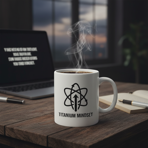Titanium Mindset branded white ceramic coffee mug
