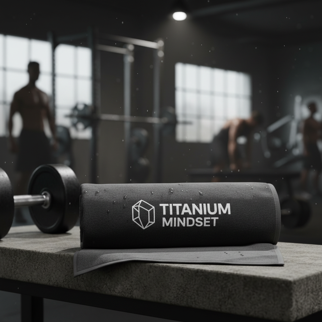 Titanium Mindset charcoal grey gym towel with white logo