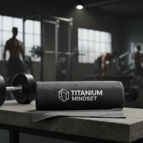 Titanium Mindset charcoal grey gym towel with white logo